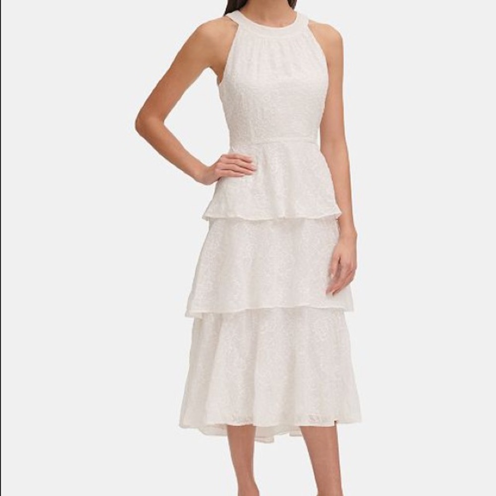 Ivy embroidered ruffle tiered midi dress